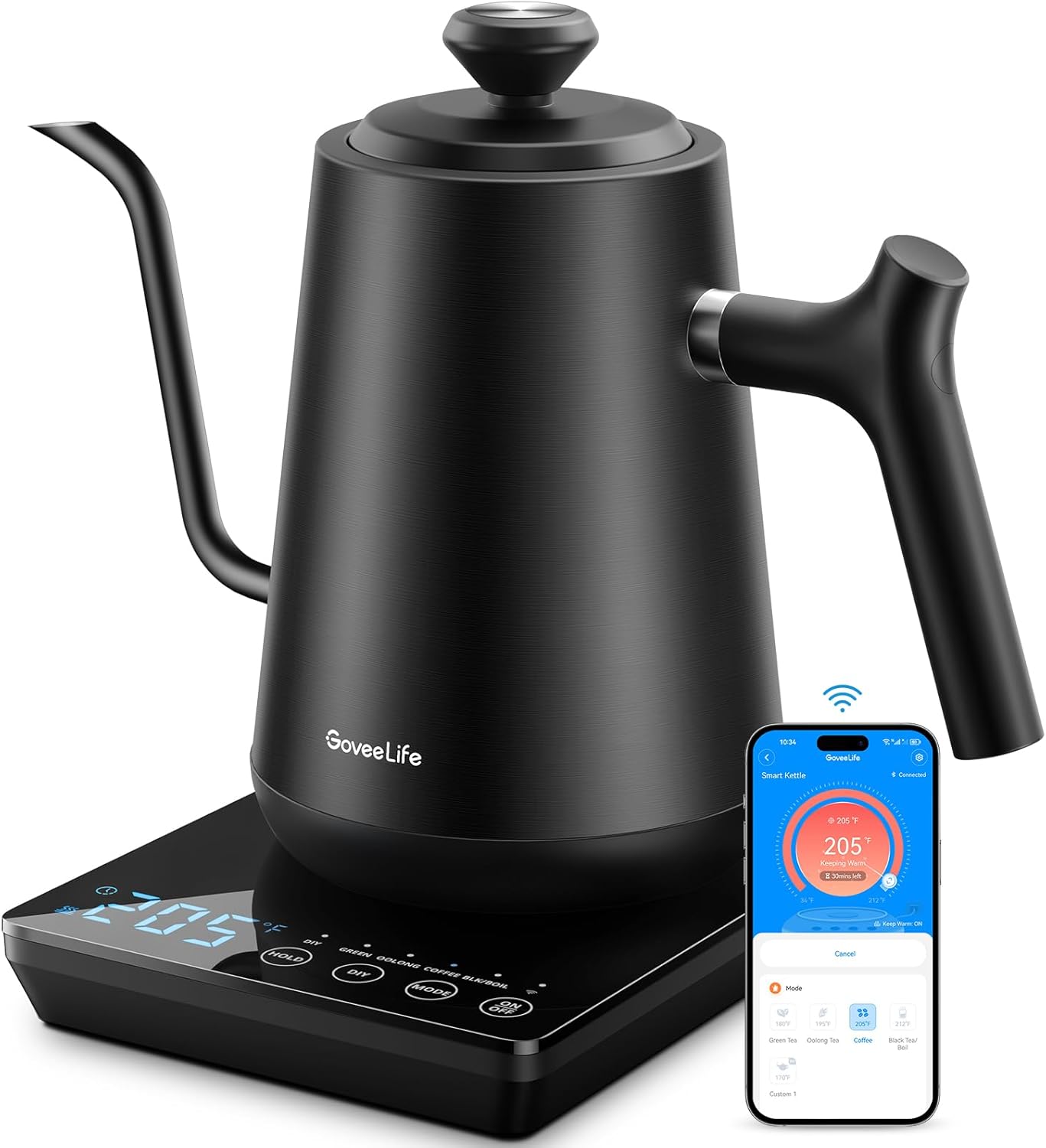 GoveeLife Smart WiFi Wasserkocher mit LED-Display, variable Temperaturregelung, 0,8 l, Alexa-kompatibel, Edelstahl-Wasserkocher zum Übergießen von Kaffee, Aufbrühen von Tee, Kochen von heißem Wasser,