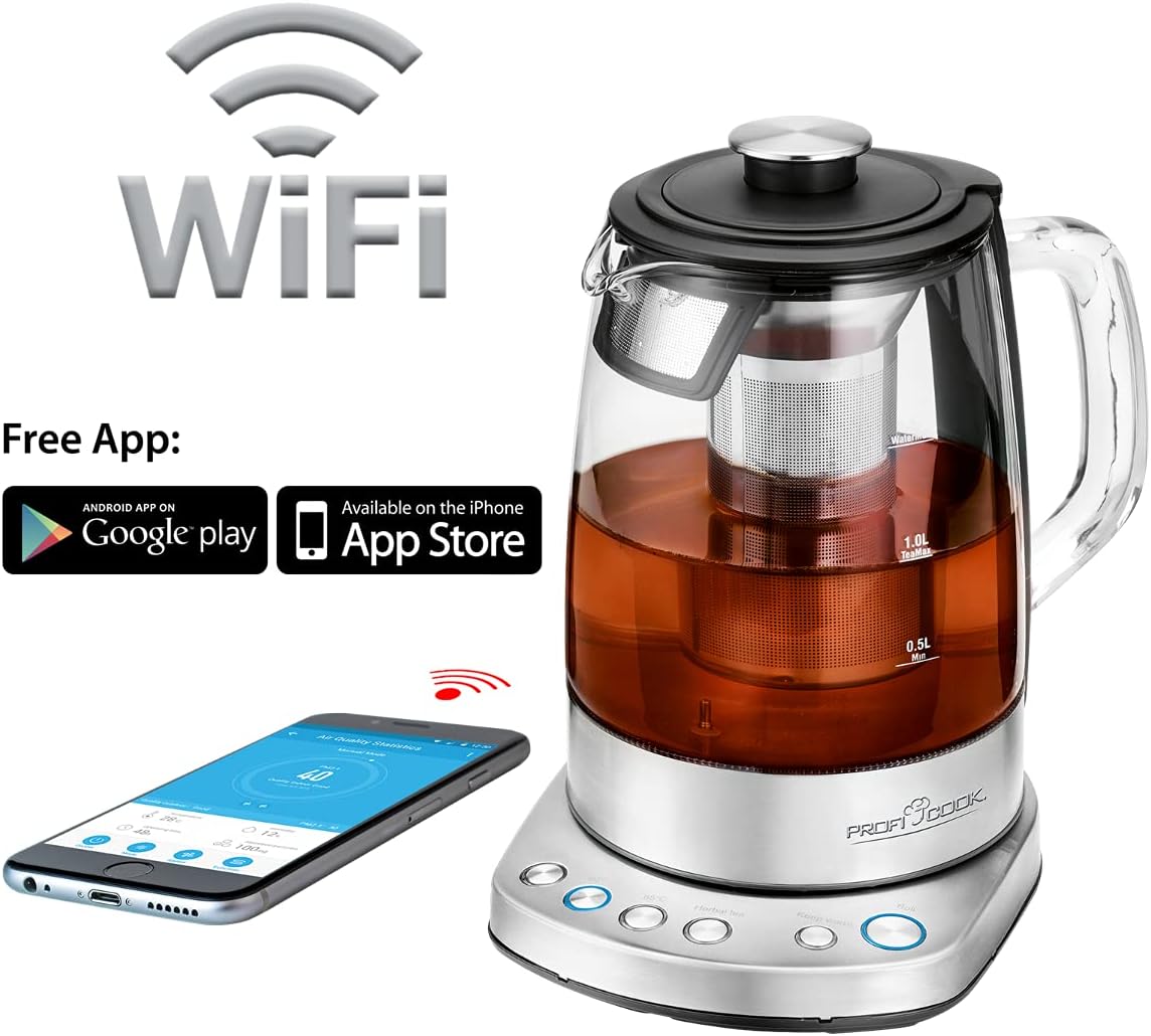 PROFI COOK PC-WKS 1167 G - Angeschlossenes Heizgerät - 2200 Watt - Fassungsvermögen 1,5 Liter - Commandes Tactiles - Couleur Argent et Verre
